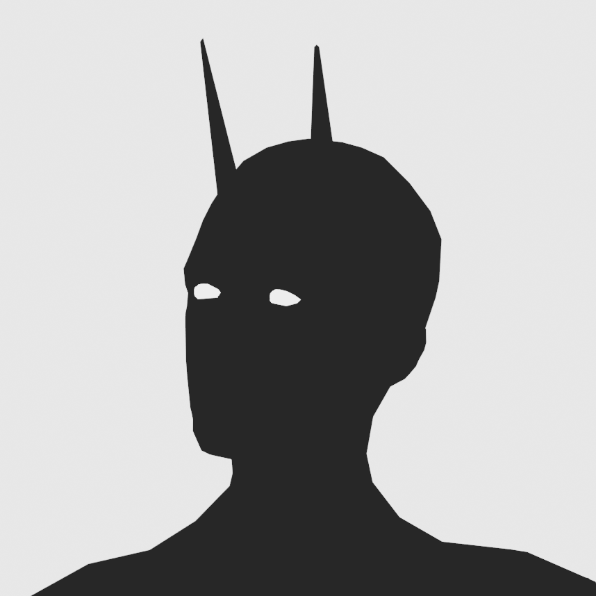 Loki's profile picture. Fictional character with horns, dark gray skin and white eyes with a plain white background.